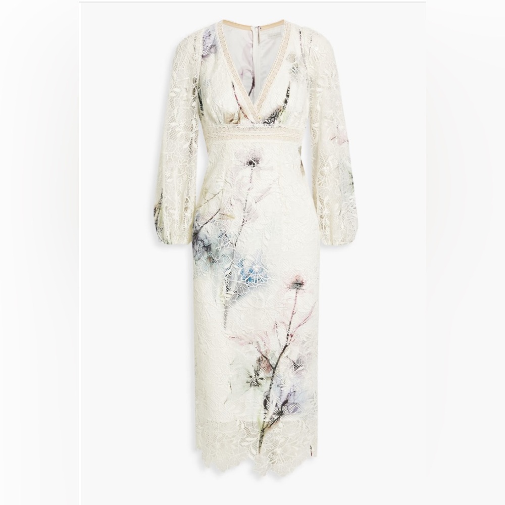 ML MONIQUE LHUILLIER
Printed guipure lace midi dress ,Size 2